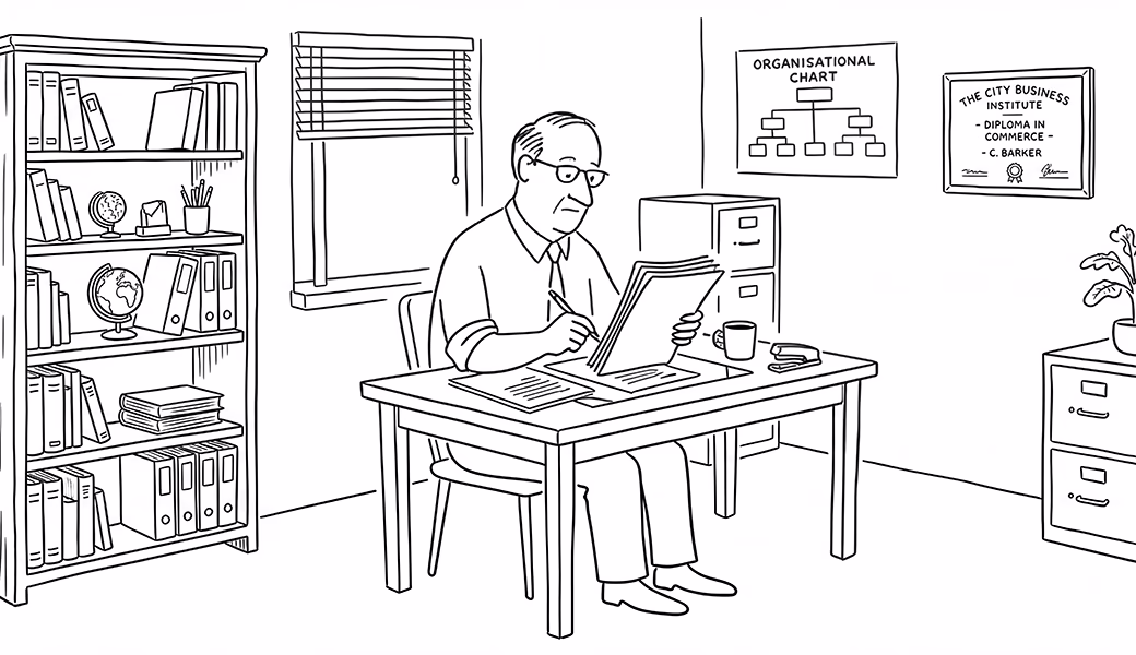 Business professional reviewing commercial cleaning bids on a desk